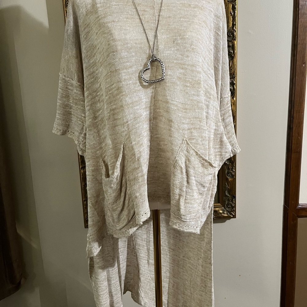 Free People Melange High Low Knit Tunic in Oatmeal oversized small